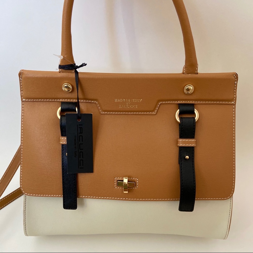 NWT IACUCCI brown and cream dual color bag purse